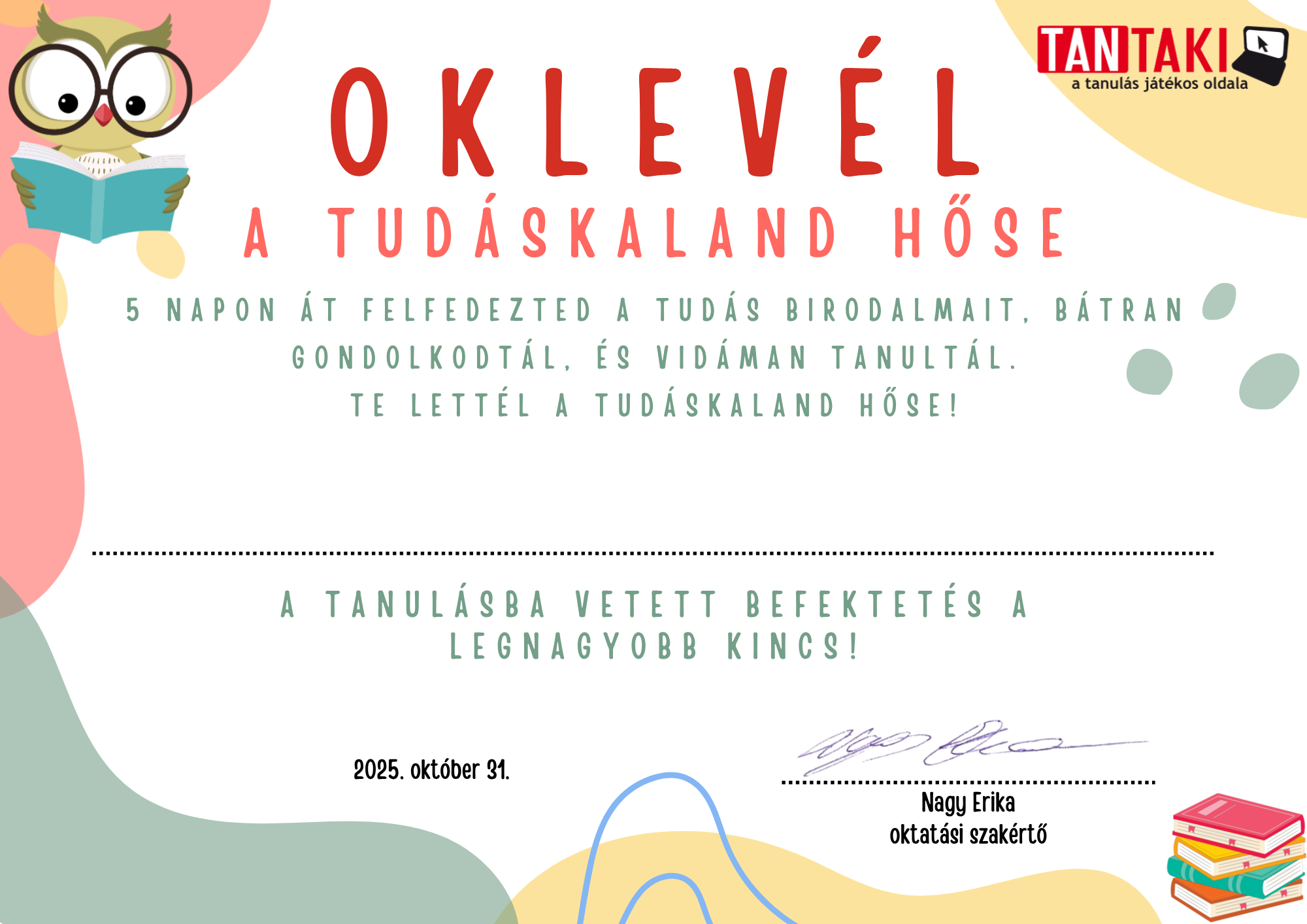 TudásKaland oklevél